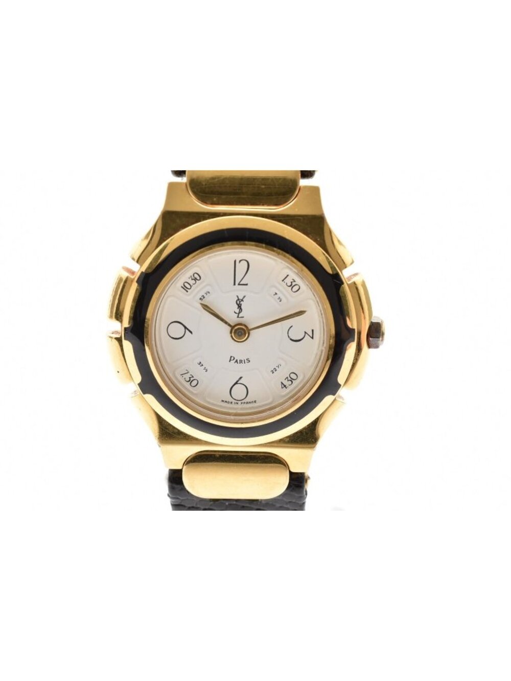 Saint Laurent Quartz Watch White Dial Arabic Numerals Gold Colored Stainless